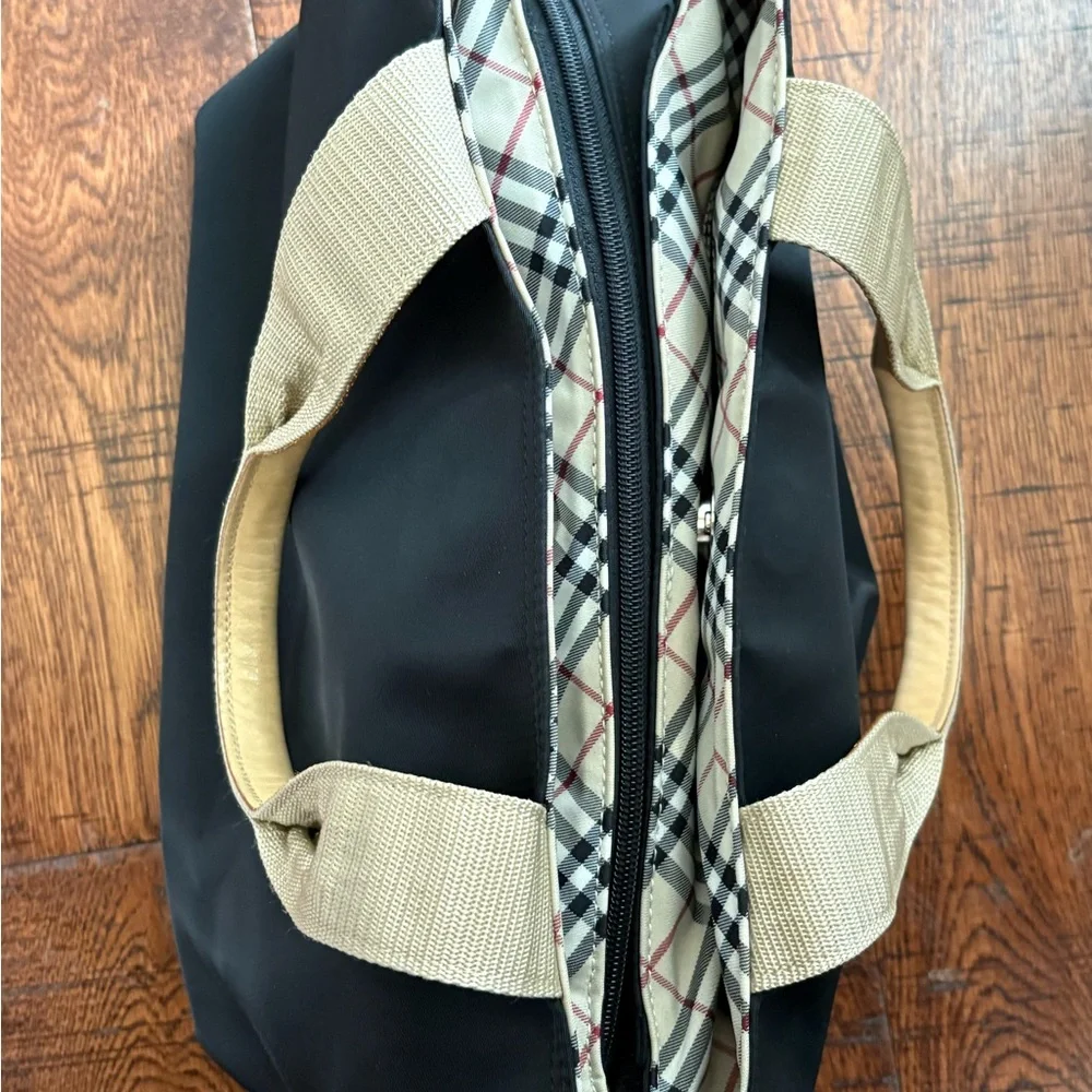 Burberry Black Canvas Tote/ Tan Leather Handles with Nova Check Bottom/Interior - Picture 13 of 16
